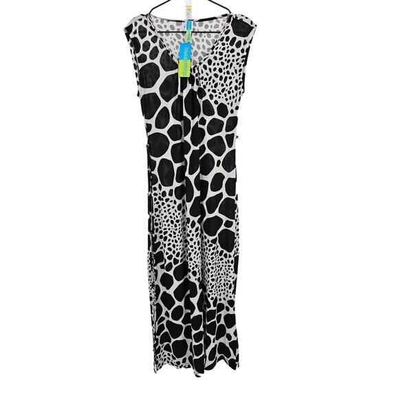 Touch Express Womens Sz M Sleeveless Maxi Dress Black White Animal Print NEW - Picture 1 of 4